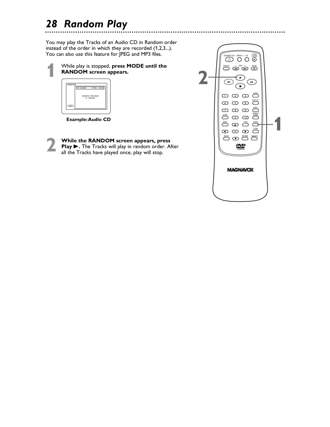 Magnavox MDV453 owner manual Random Play 