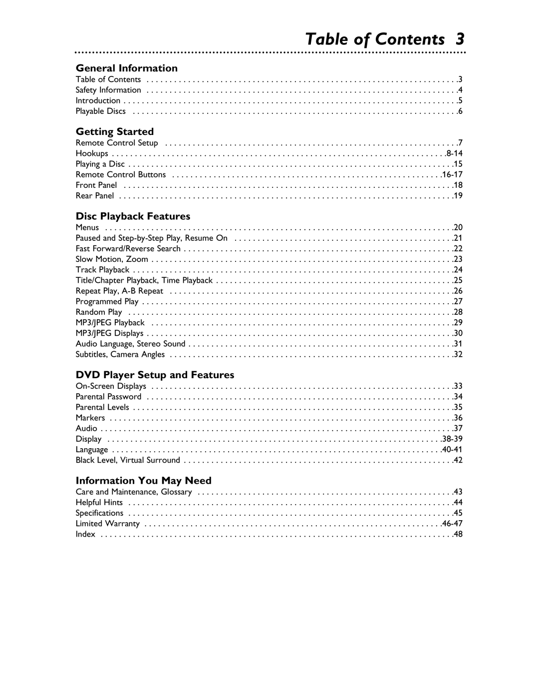 Magnavox MDV453 owner manual Table of Contents 