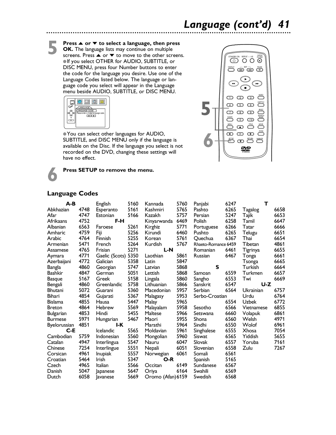 Magnavox MDV453 owner manual Language cont’d, Language Codes 