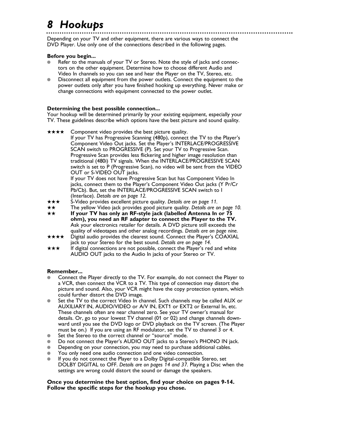 Magnavox MDV453 owner manual Hookups, Before you begin, Determining the best possible connection 