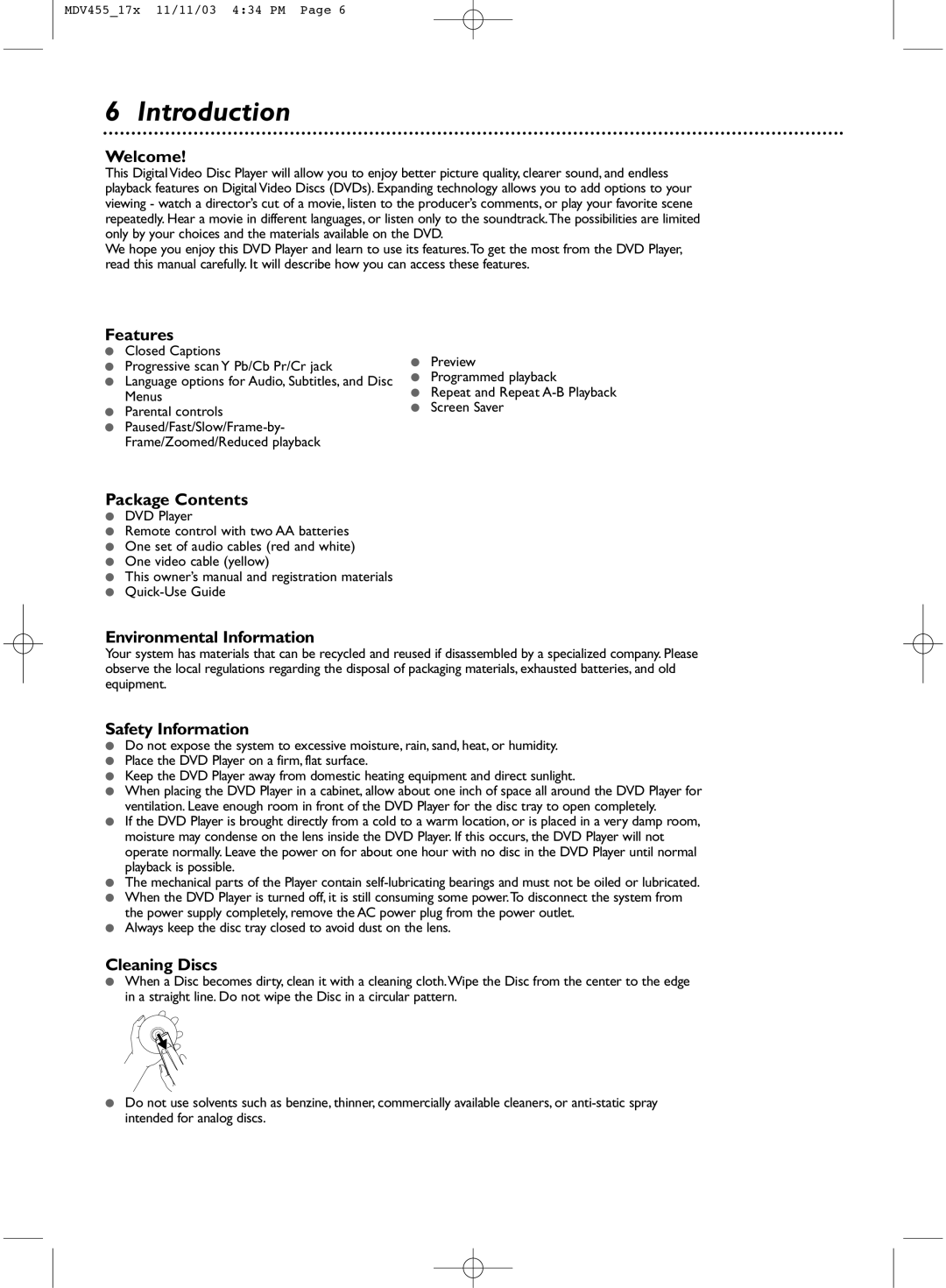 Magnavox MDV455 owner manual Introduction 