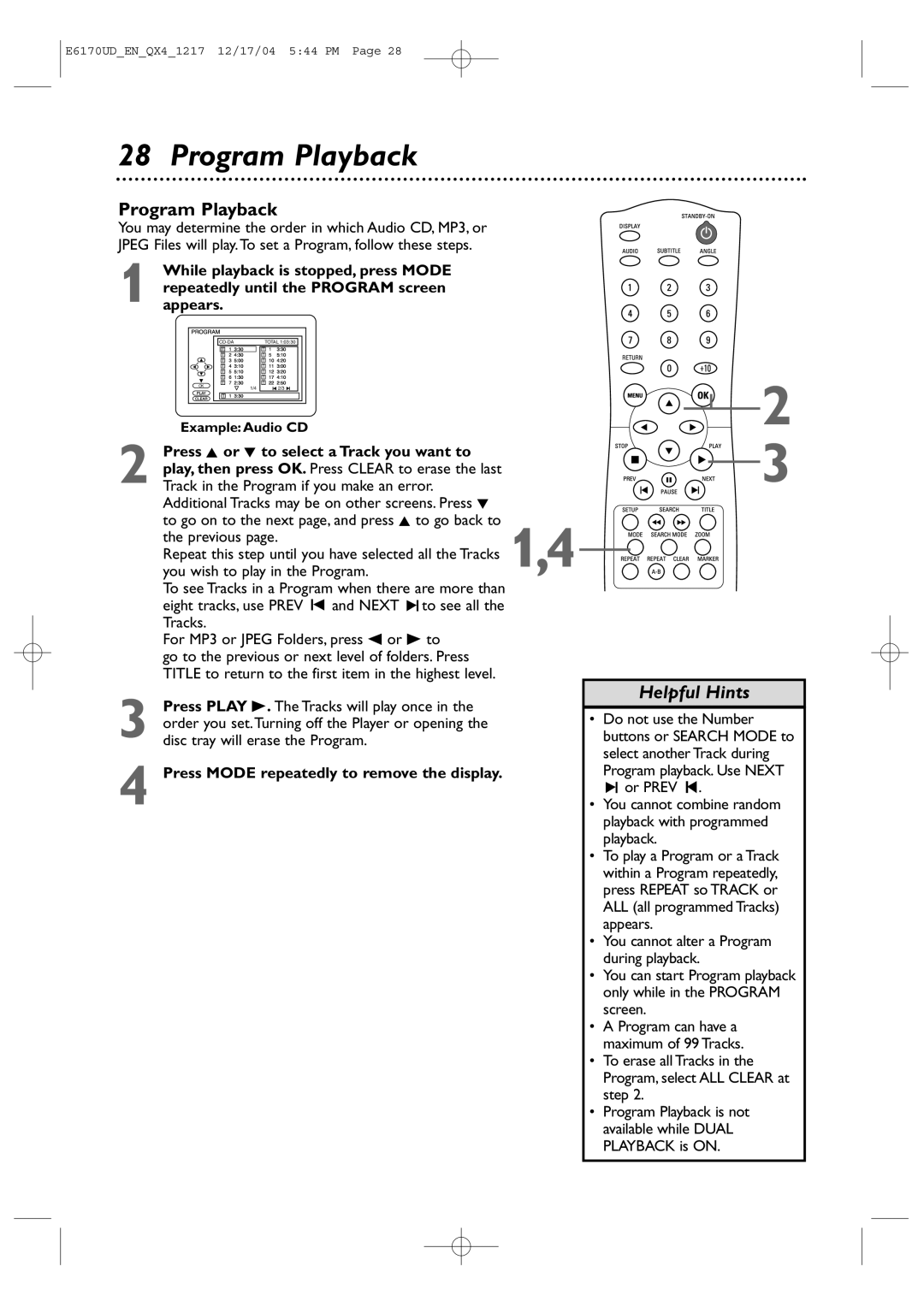 Magnavox MDV456/17 owner manual Program Playback 