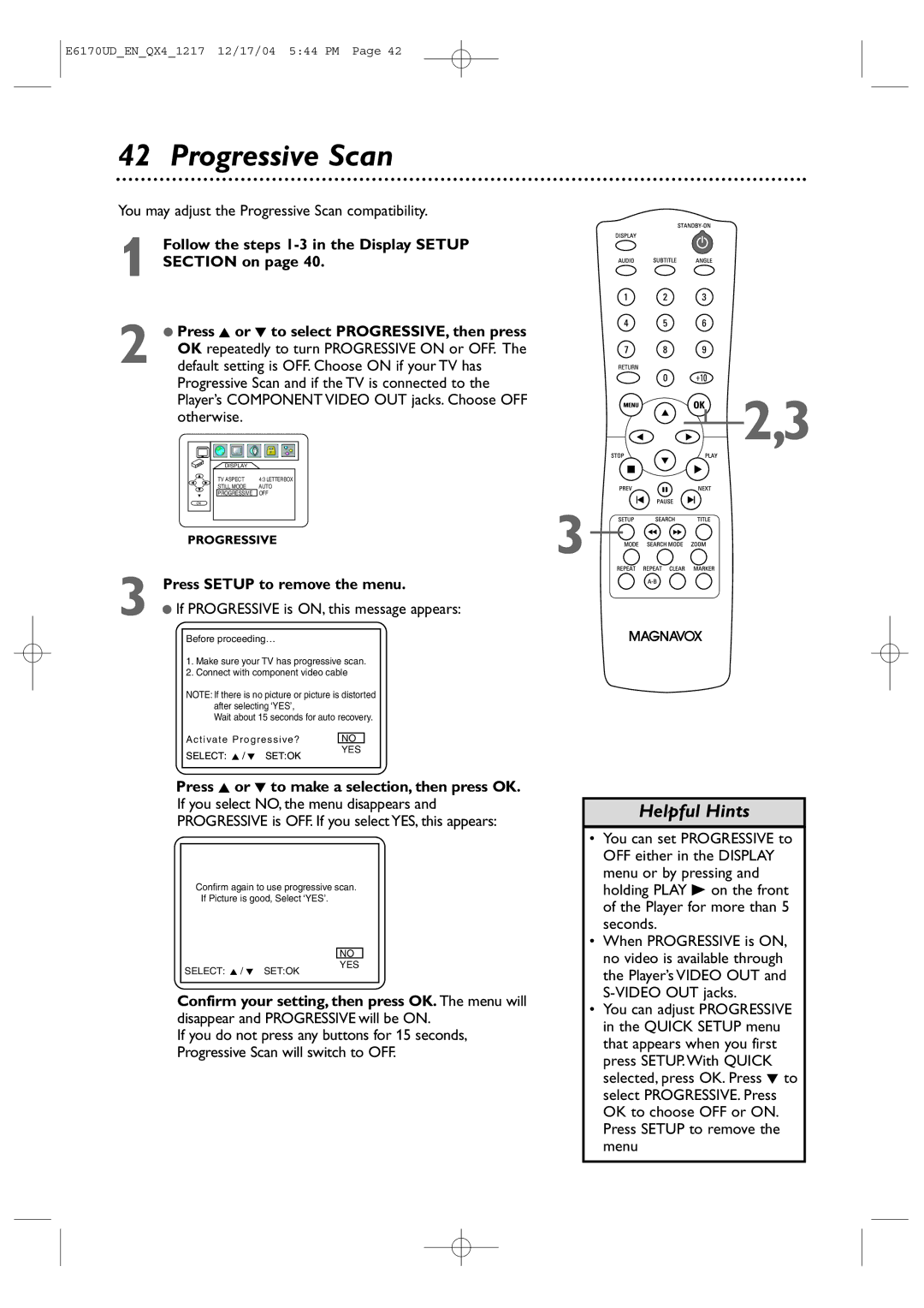 Magnavox MDV456/17 owner manual Progressive Scan 