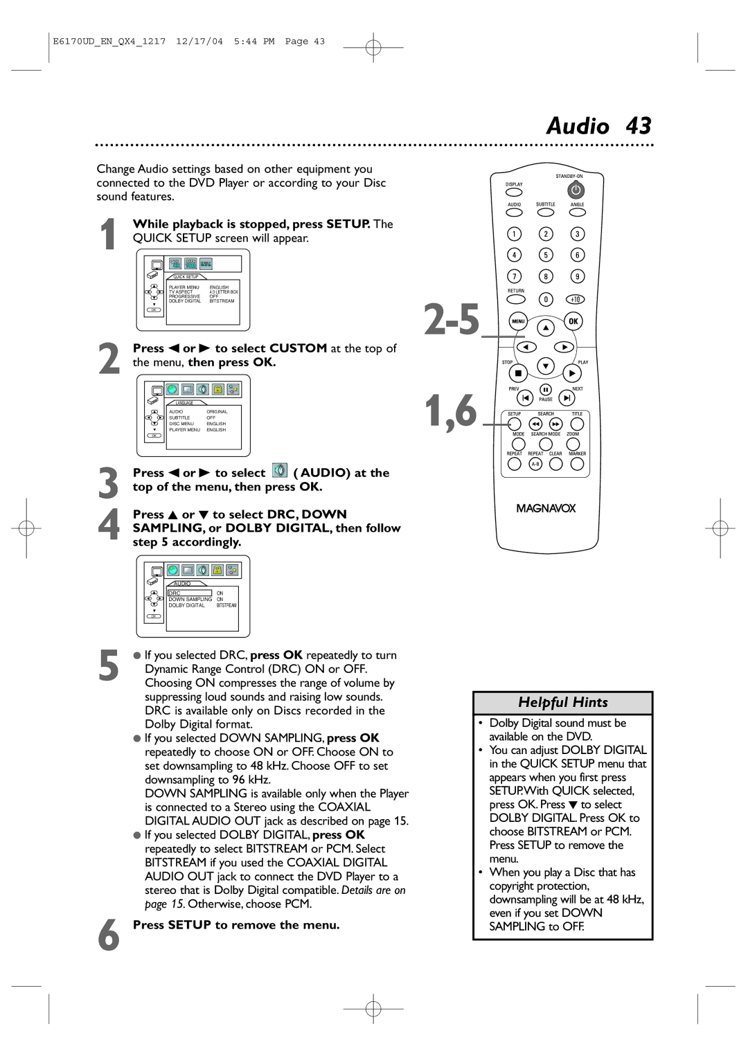 Magnavox MDV456/17 owner manual Audio 