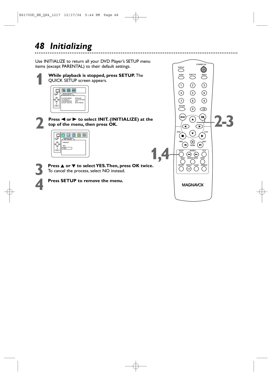 Magnavox MDV456/17 owner manual Initializing 