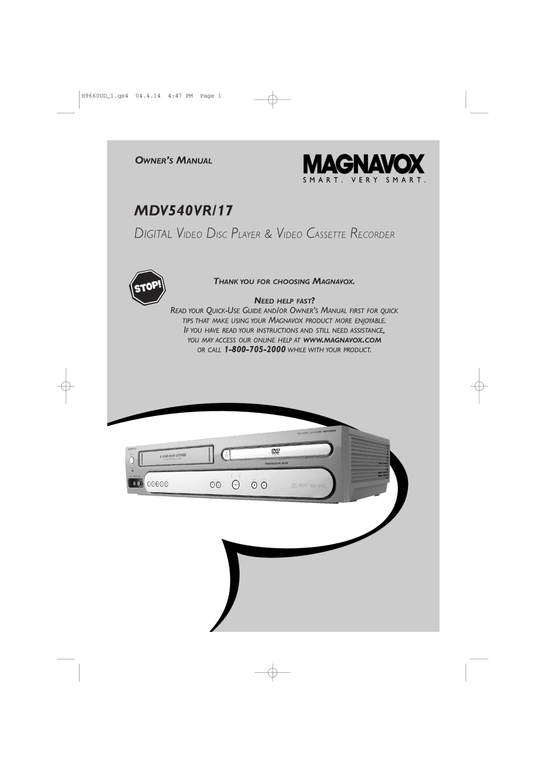 Magnavox MDV540VR/17 owner manual 