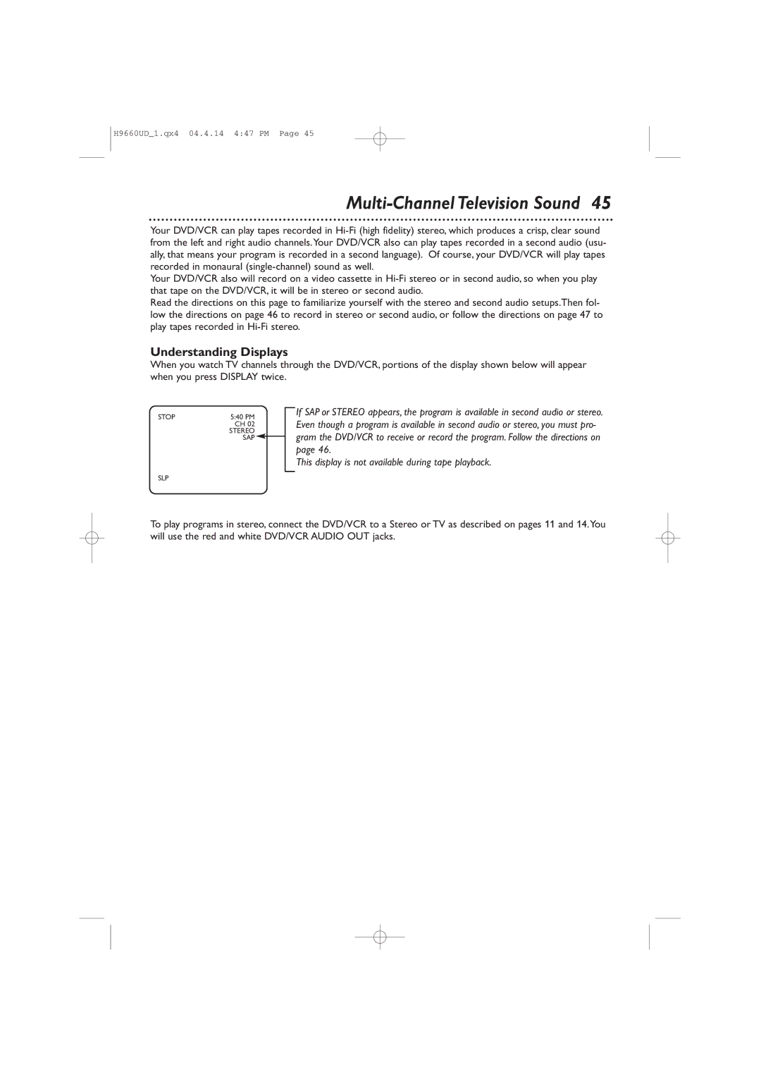 Magnavox MDV540VR/17 owner manual Multi-Channel Television Sound, Understanding Displays 