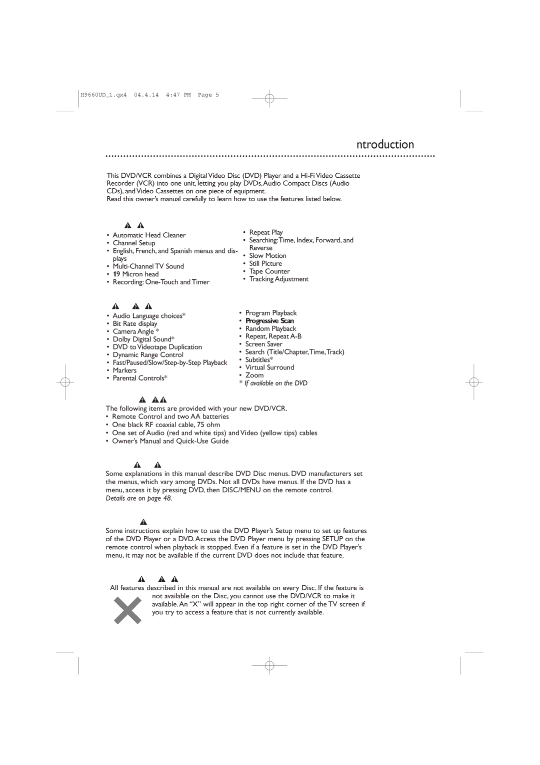 Magnavox MDV540VR/17 owner manual Introduction 