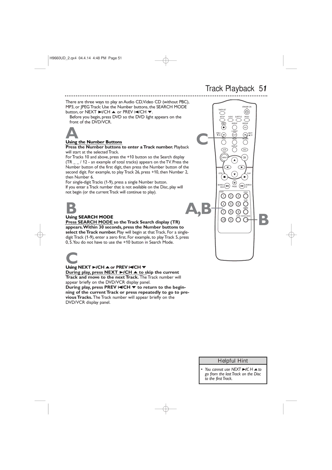 Magnavox MDV540VR/17 owner manual Track Playback, Using Search Mode 