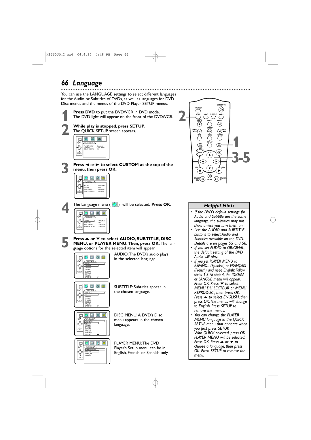 Magnavox MDV540VR/17 owner manual Language 