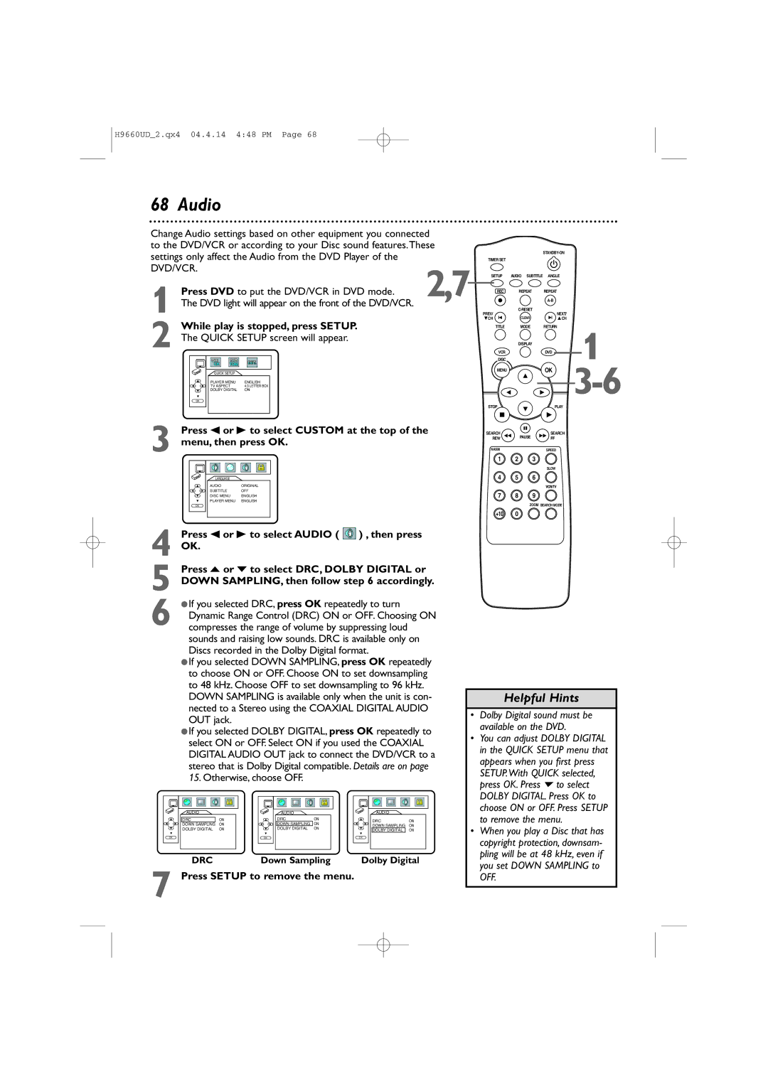 Magnavox MDV540VR/17 owner manual Audio 