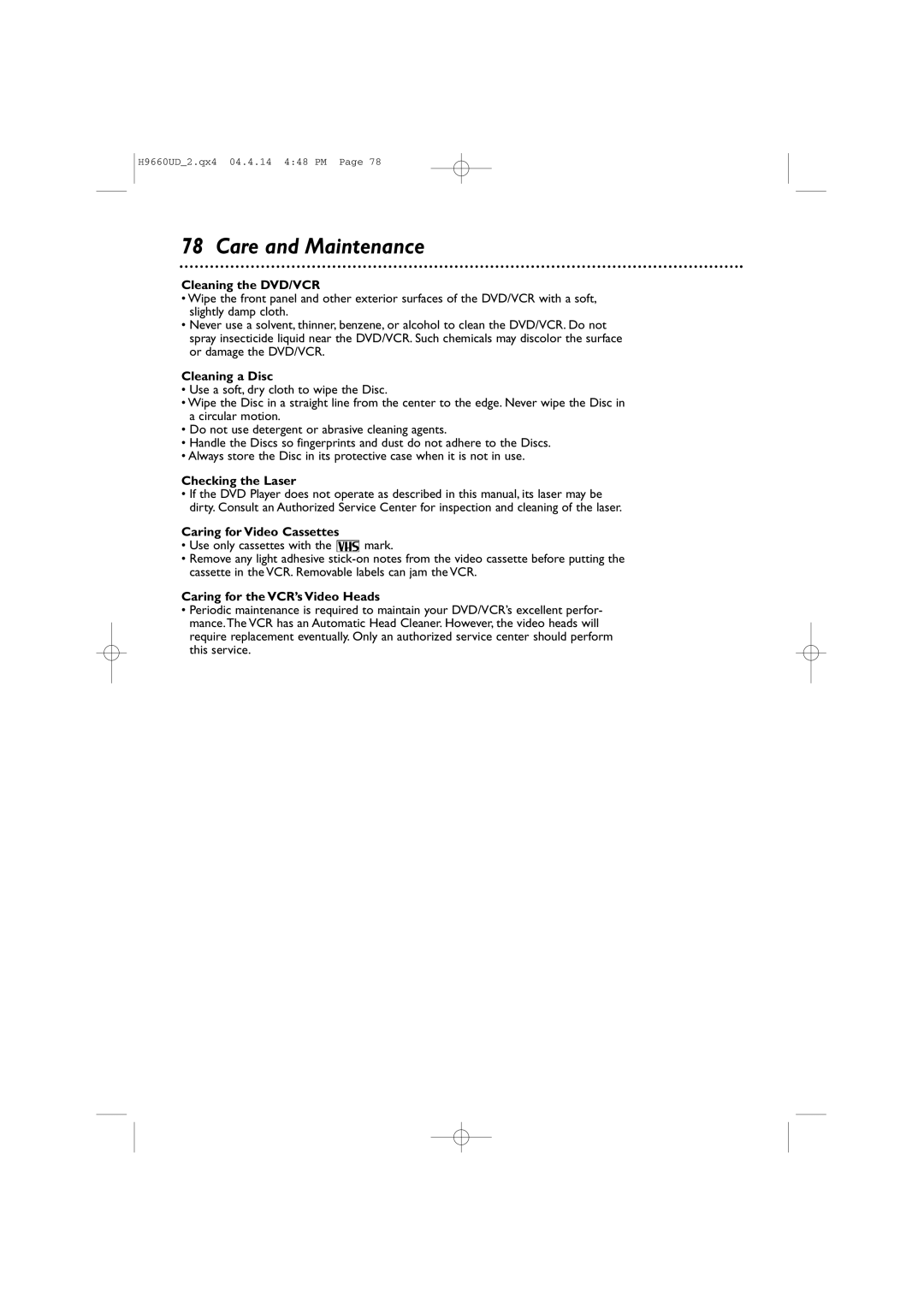 Magnavox MDV540VR/17 owner manual Care and Maintenance 