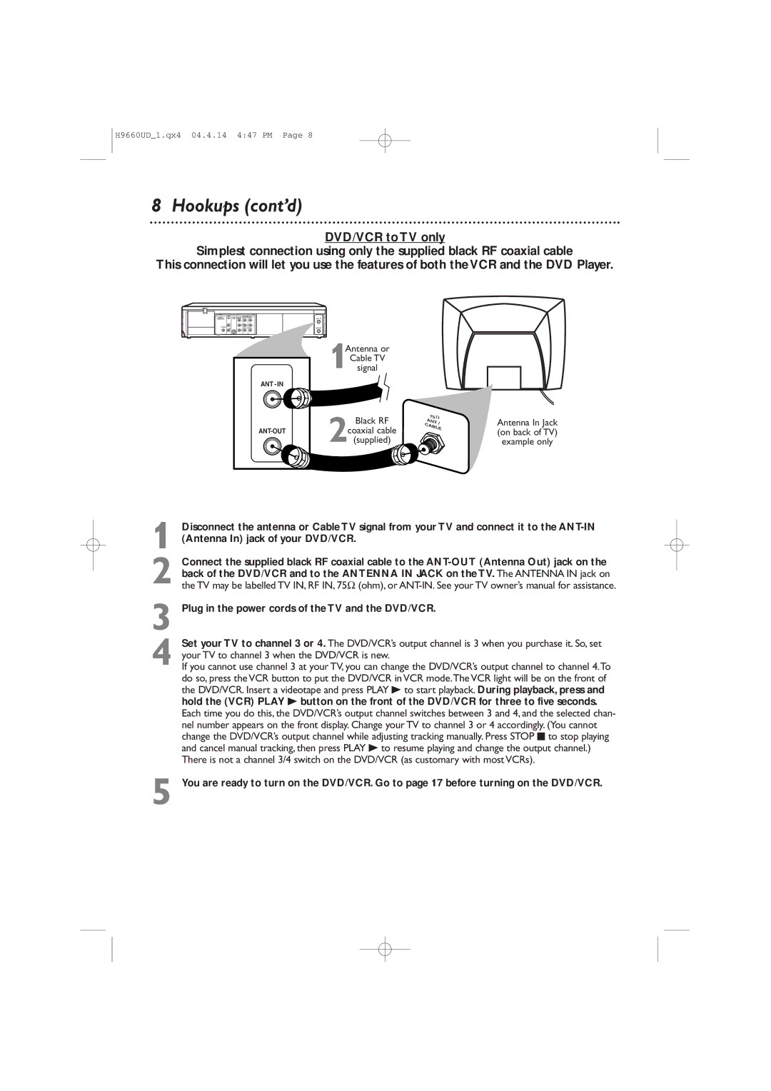 Magnavox MDV540VR/17 owner manual Hookups cont’d 