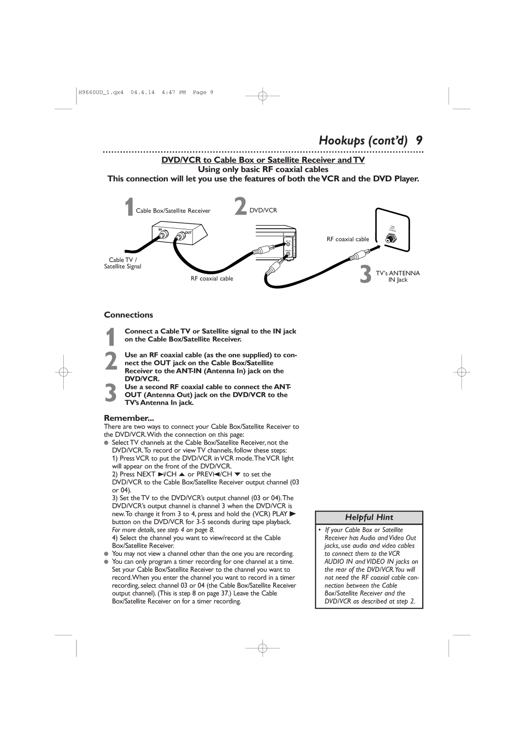 Magnavox MDV540VR/17 owner manual Connections, 2DVD/VCR 