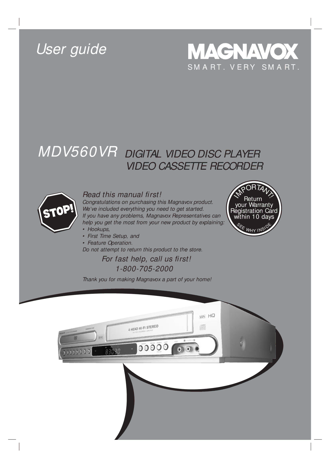 Magnavox MDV560VR/17 warranty User guide 