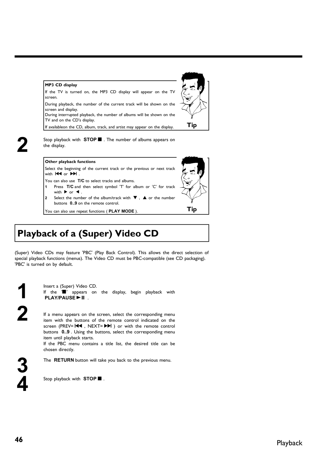 Magnavox MDV650R, MDV630R manual Playback of a Super Video CD, MP3 CD display, Other playback functions 