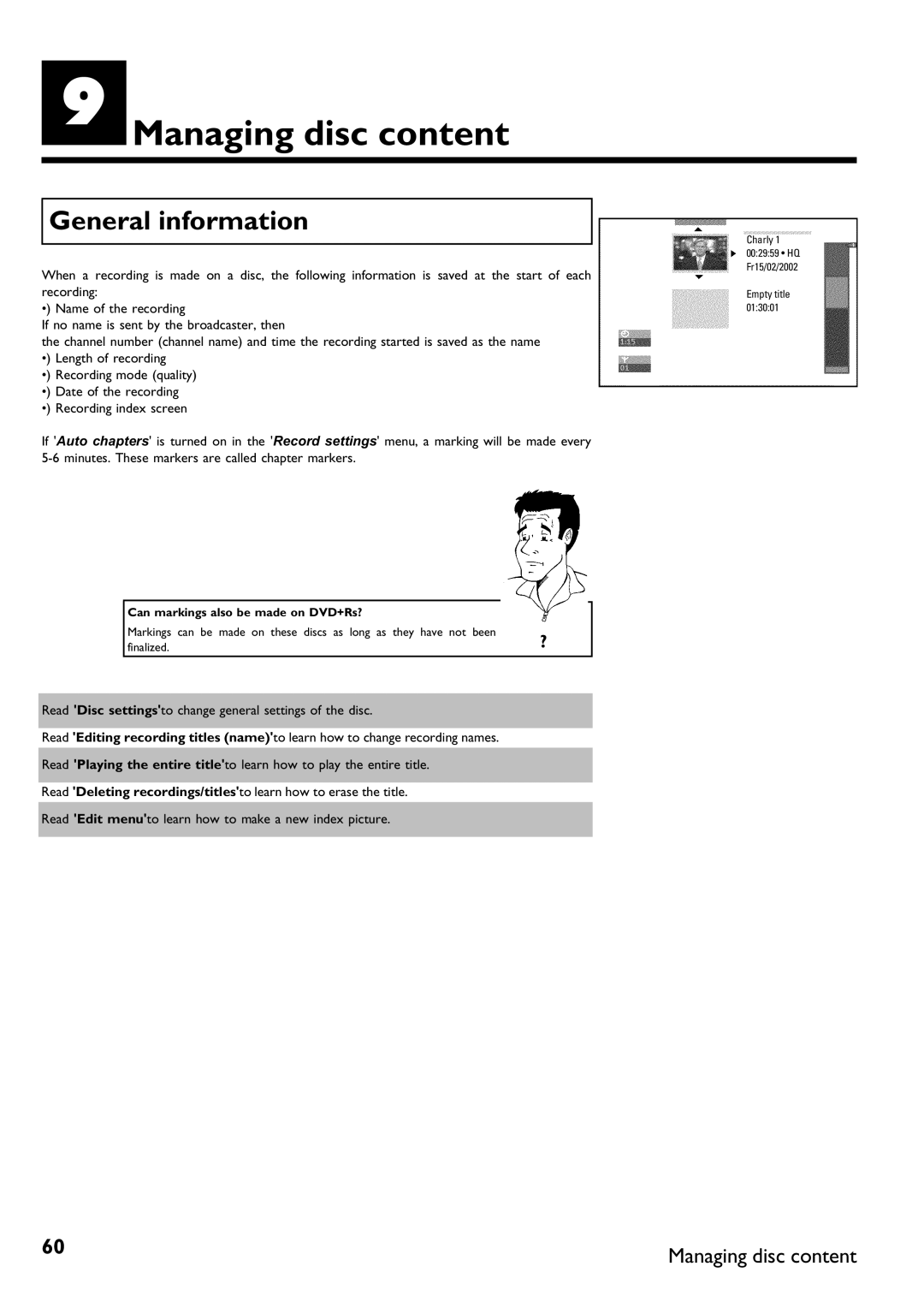 Magnavox MDV650R, MDV630R manual IManaging disc content, Can markings also be made on DVD+Rs? 