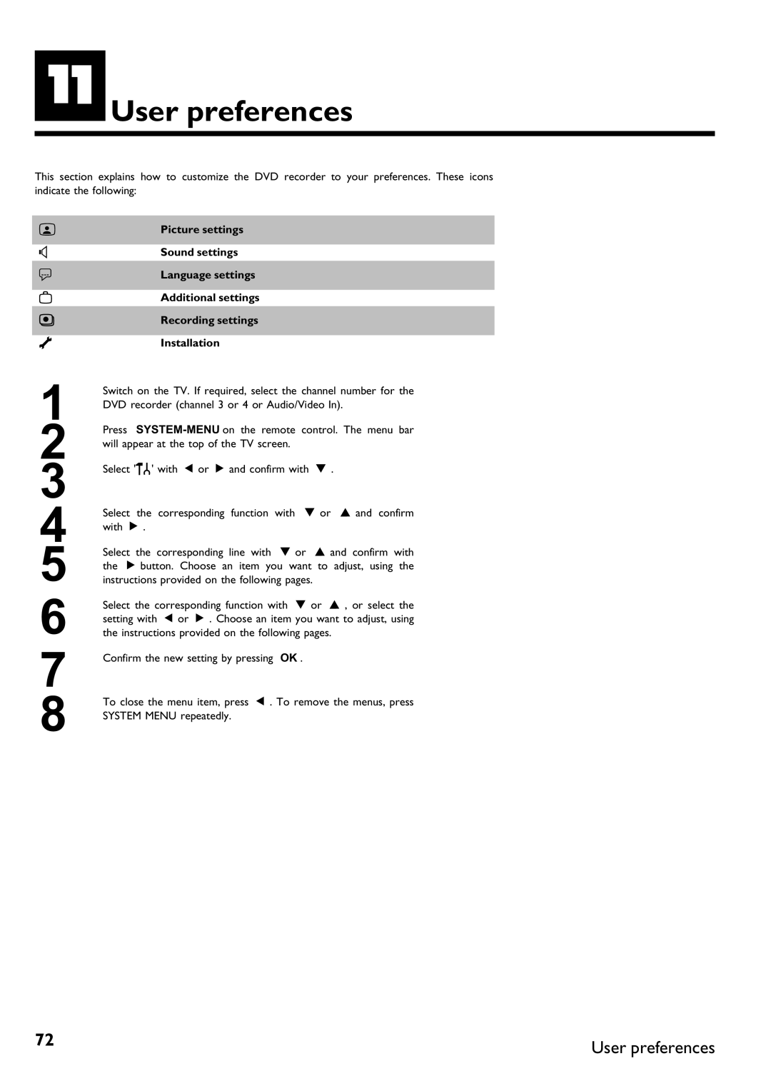 Magnavox MDV650R, MDV630R manual KUser preferences 