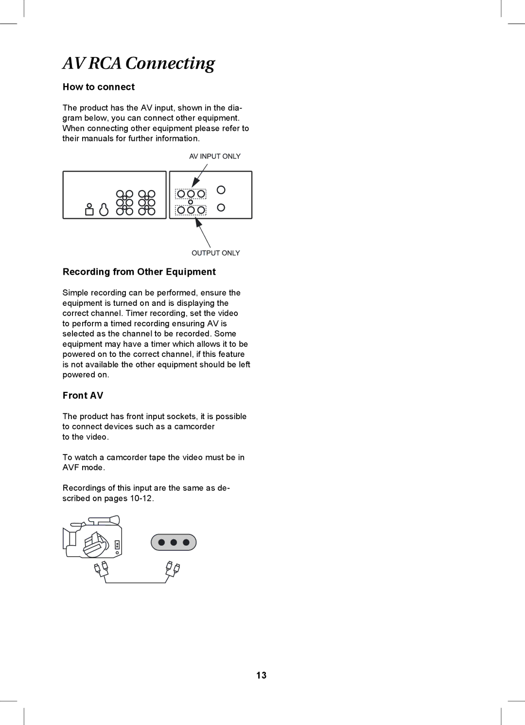 Magnavox MDVDVCR5 manual AV RCA Connecting, Recording from Other Equipment, Front AV 