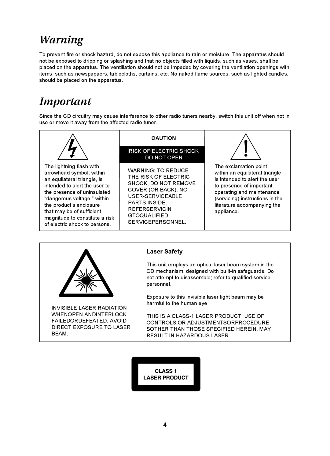 Magnavox MDVDVCR5 manual Laser Safety, Risk of Electric Shock Do not Open 