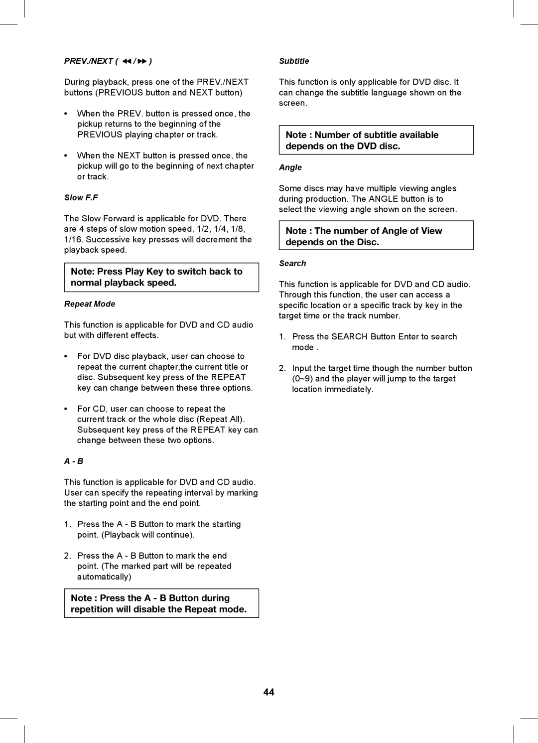 Magnavox MDVDVCR5 manual Prev./Next, Slow F.F, Repeat Mode, Angle, Search 