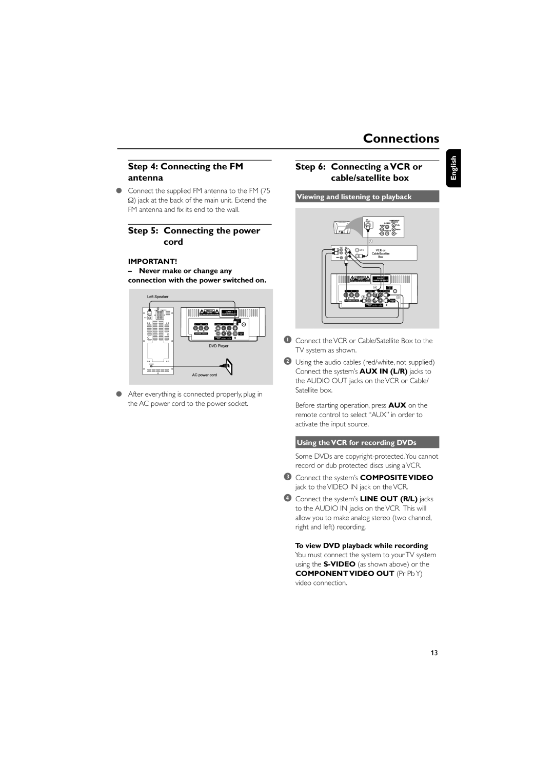 Magnavox MME239 owner manual Connecting the FM antenna, Connecting the power cord 