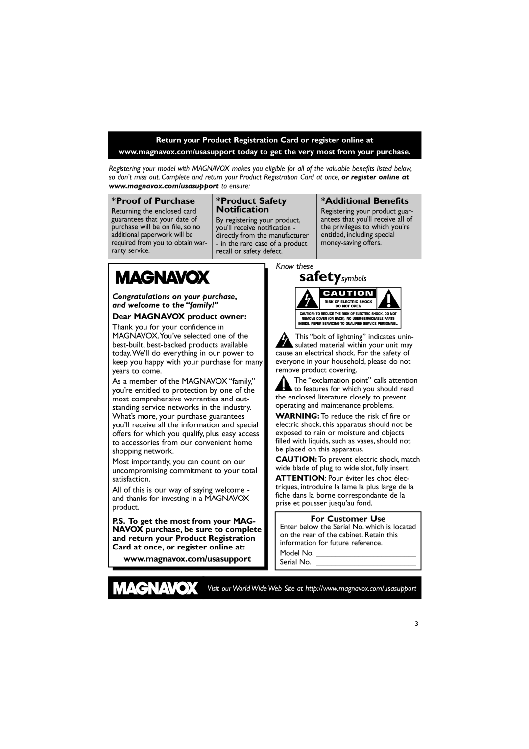 Magnavox MME239 owner manual For Customer Use 