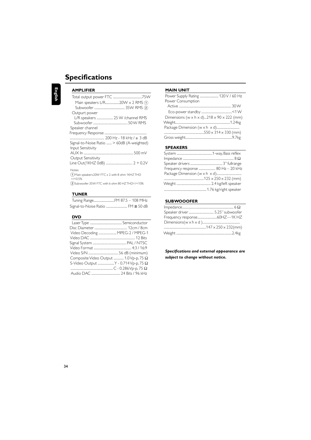 Magnavox MME239 owner manual Specifications 