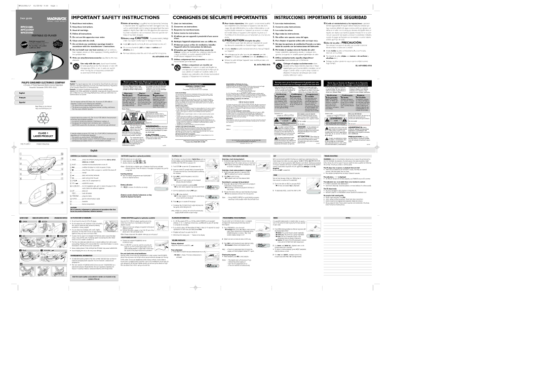 Magnavox MPC210SL important safety instructions English Français Español, Read these instructions, Lisez ces instructions 