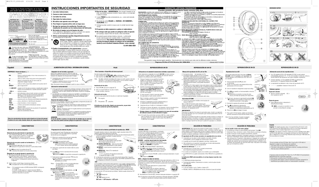 Magnavox MPC270 important safety instructions ESP activ. ESP desactiv. ESP activ, Negativo conectado a tierra, después 