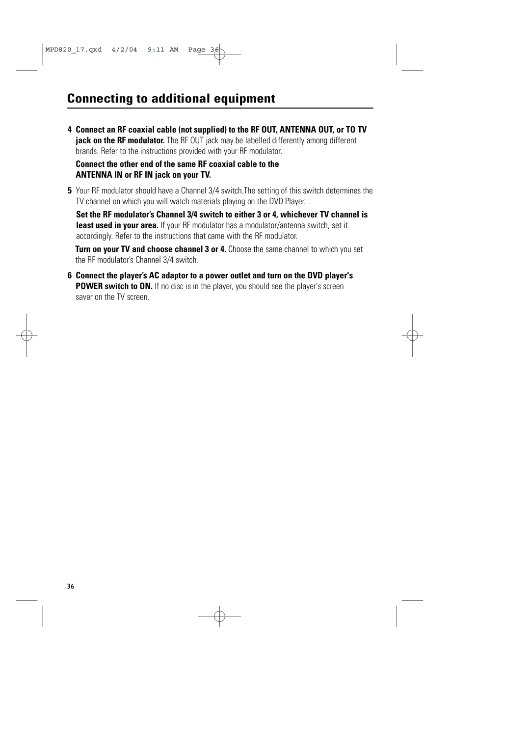 Magnavox MPD820 owner manual Connecting to additional equipment 