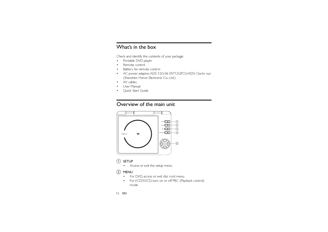 Magnavox MPD8710 manual What’s in the box, Overview of the main unit 