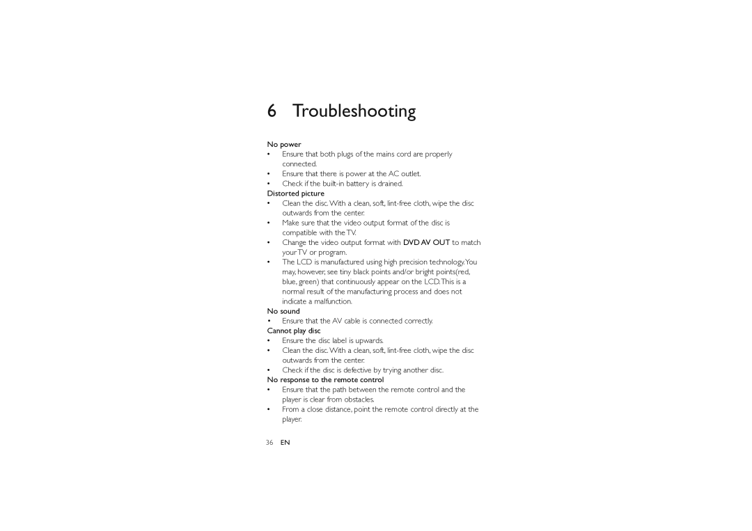 Magnavox MPD8710 manual Troubleshooting 