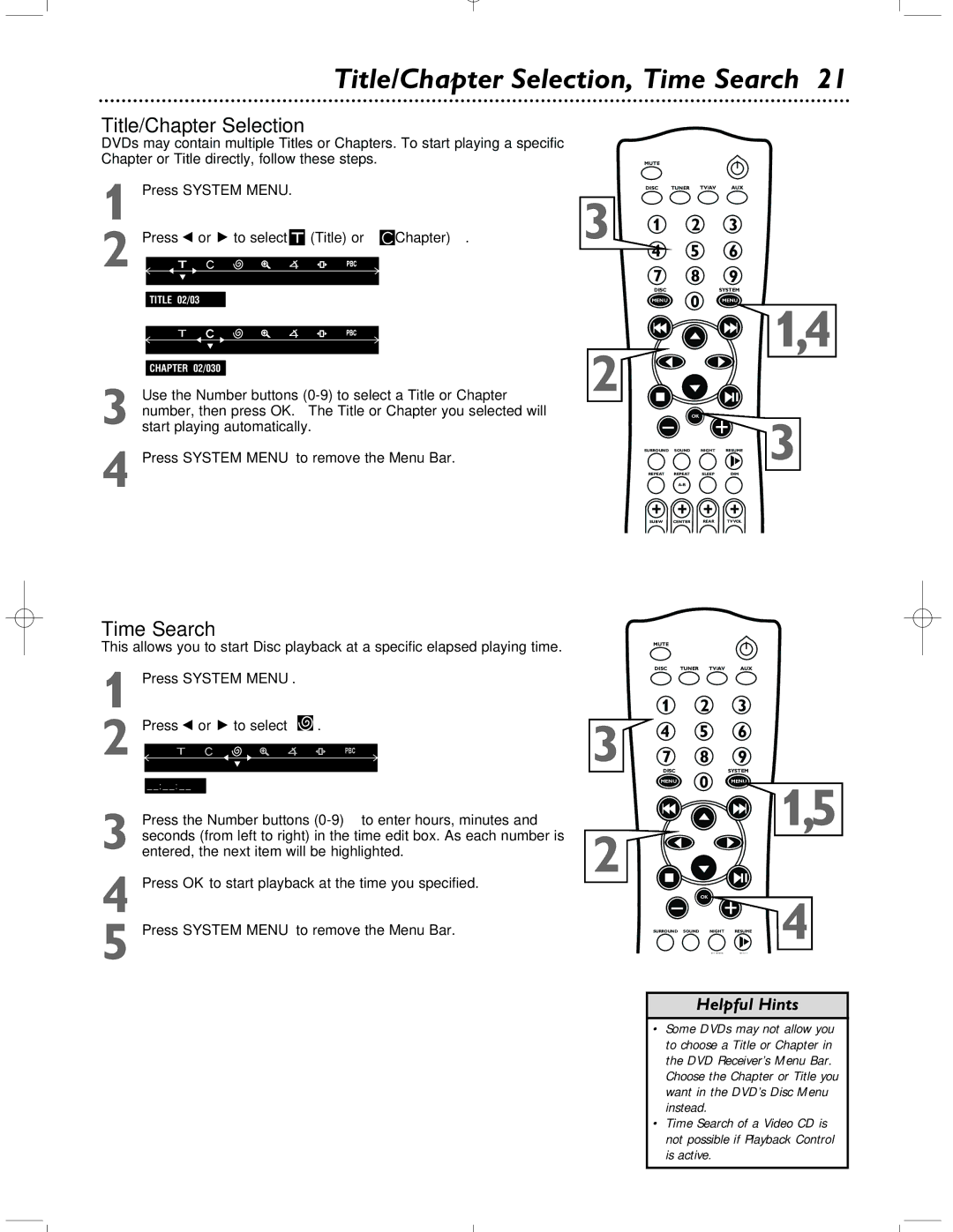 Magnavox MRD-200 warranty Title/Chapter Selection, Time Search, Use the Number buttons 0-9 to select a Title or Chapter 