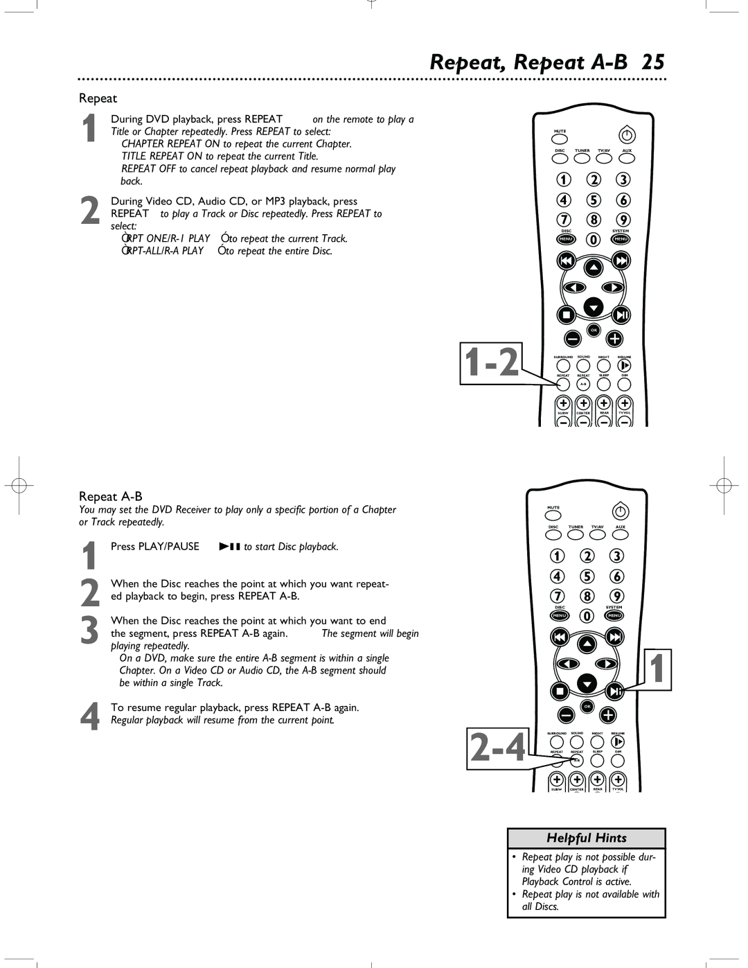 Magnavox MRD-200 warranty Repeat, Repeat A-B 