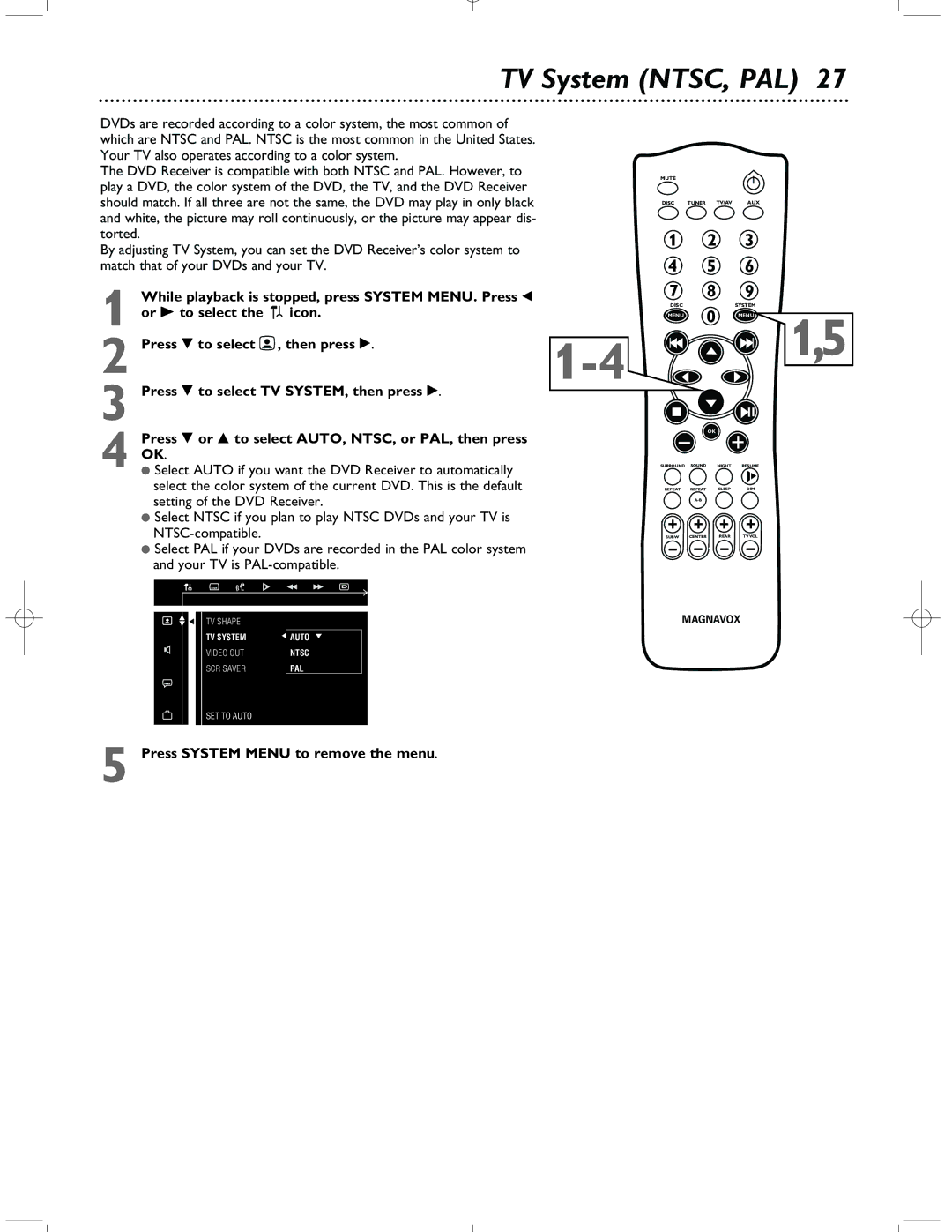 Magnavox MRD-200 warranty TV System NTSC, PAL 