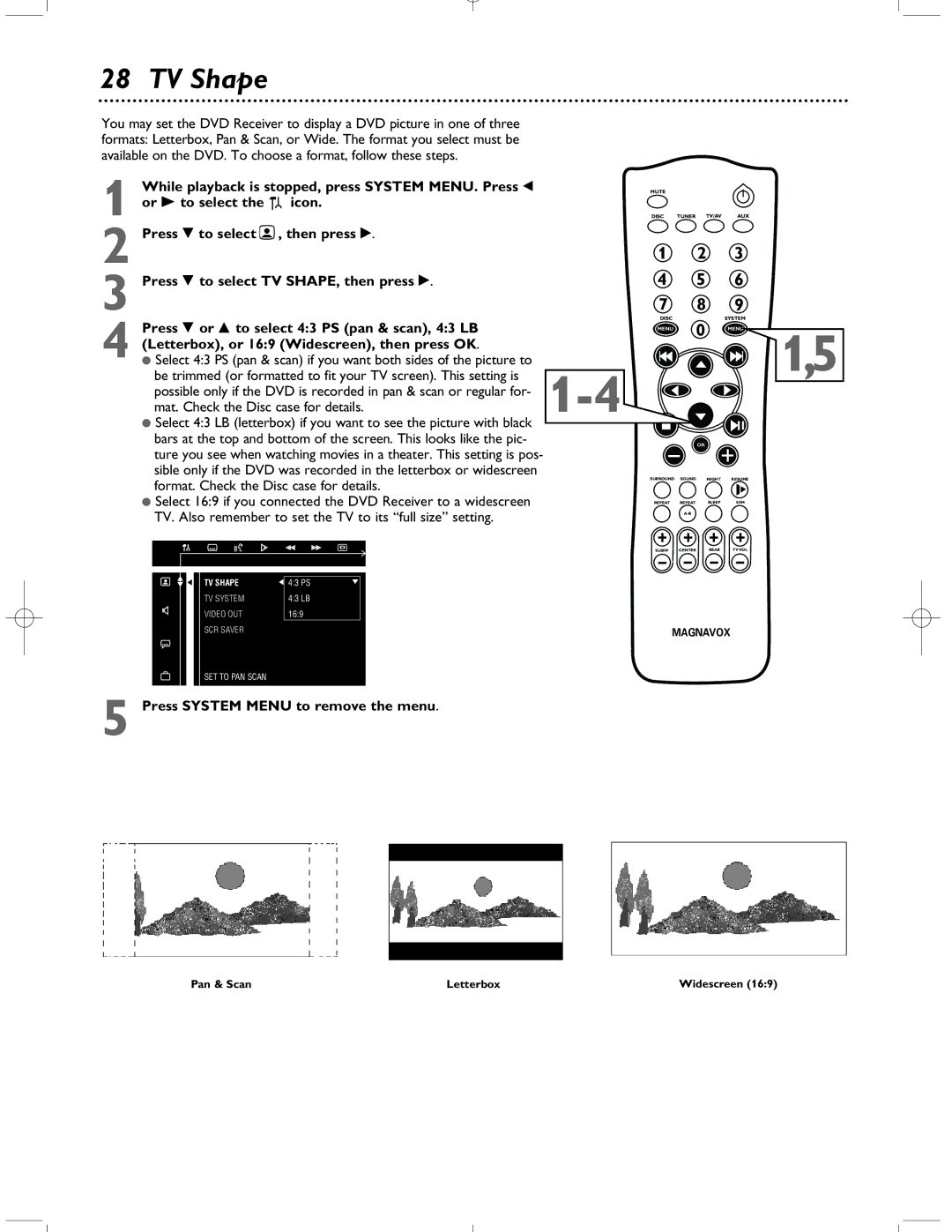 Magnavox MRD-200 TV Shape, While playback is stopped, press System MENU. Press, Mat. Check the Disc case for details 