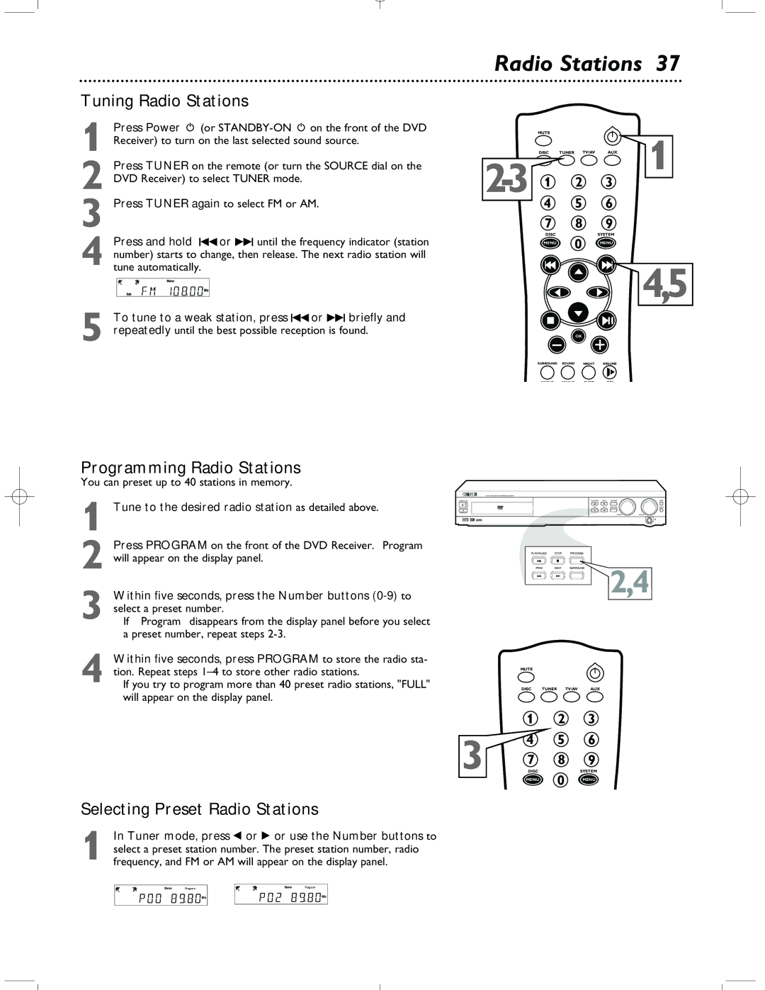 Magnavox MRD-200 warranty Tuning Radio Stations, Programming Radio Stations, Selecting Preset Radio Stations 