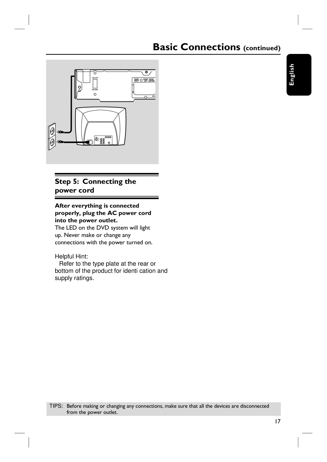 Magnavox MRD100 user manual Connecting the power cord 