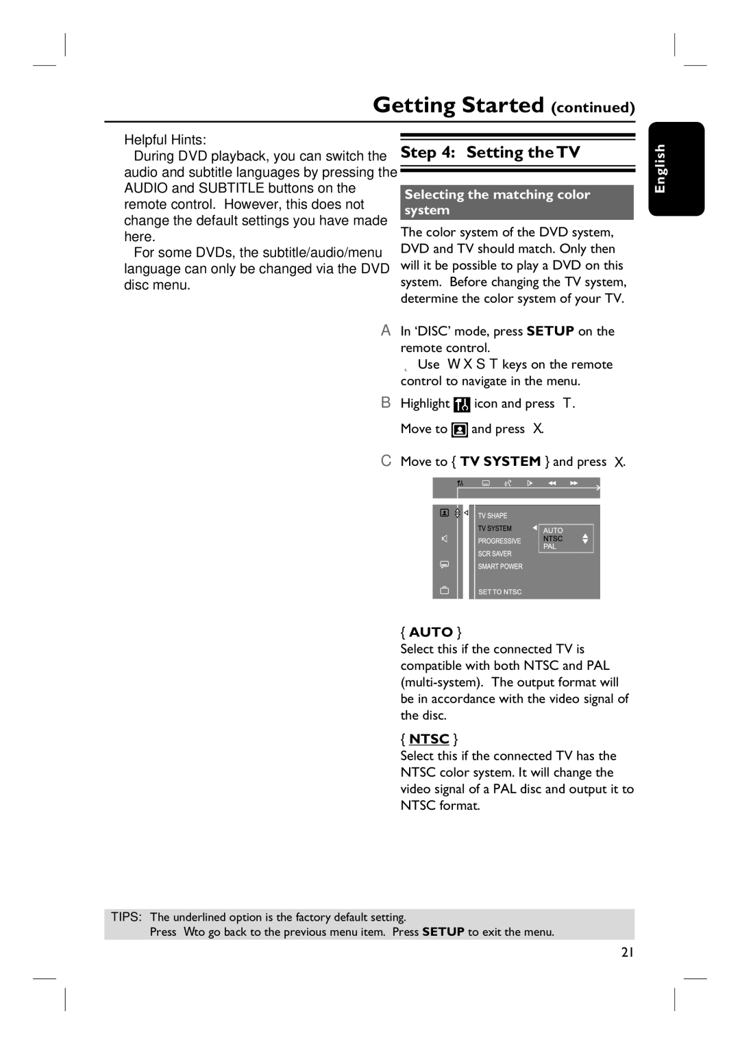 Magnavox MRD100 user manual Setting the TV, Selecting the matching color system, Auto, Ntsc 