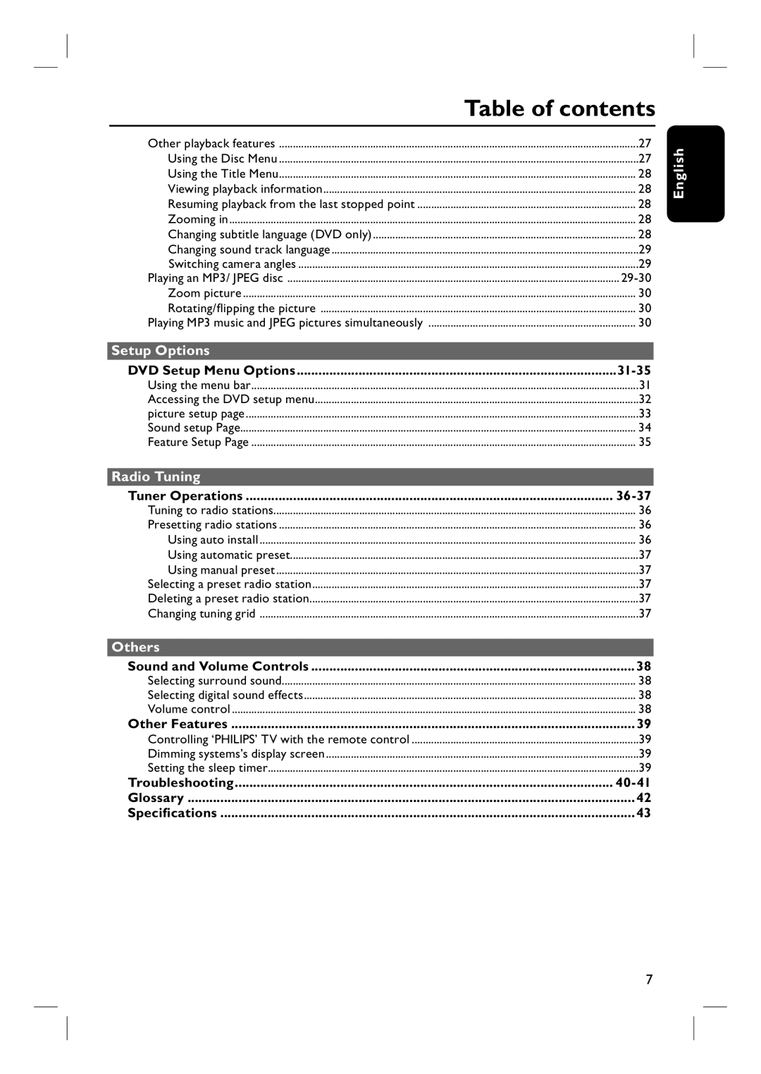 Magnavox MRD100 user manual Table of contents 