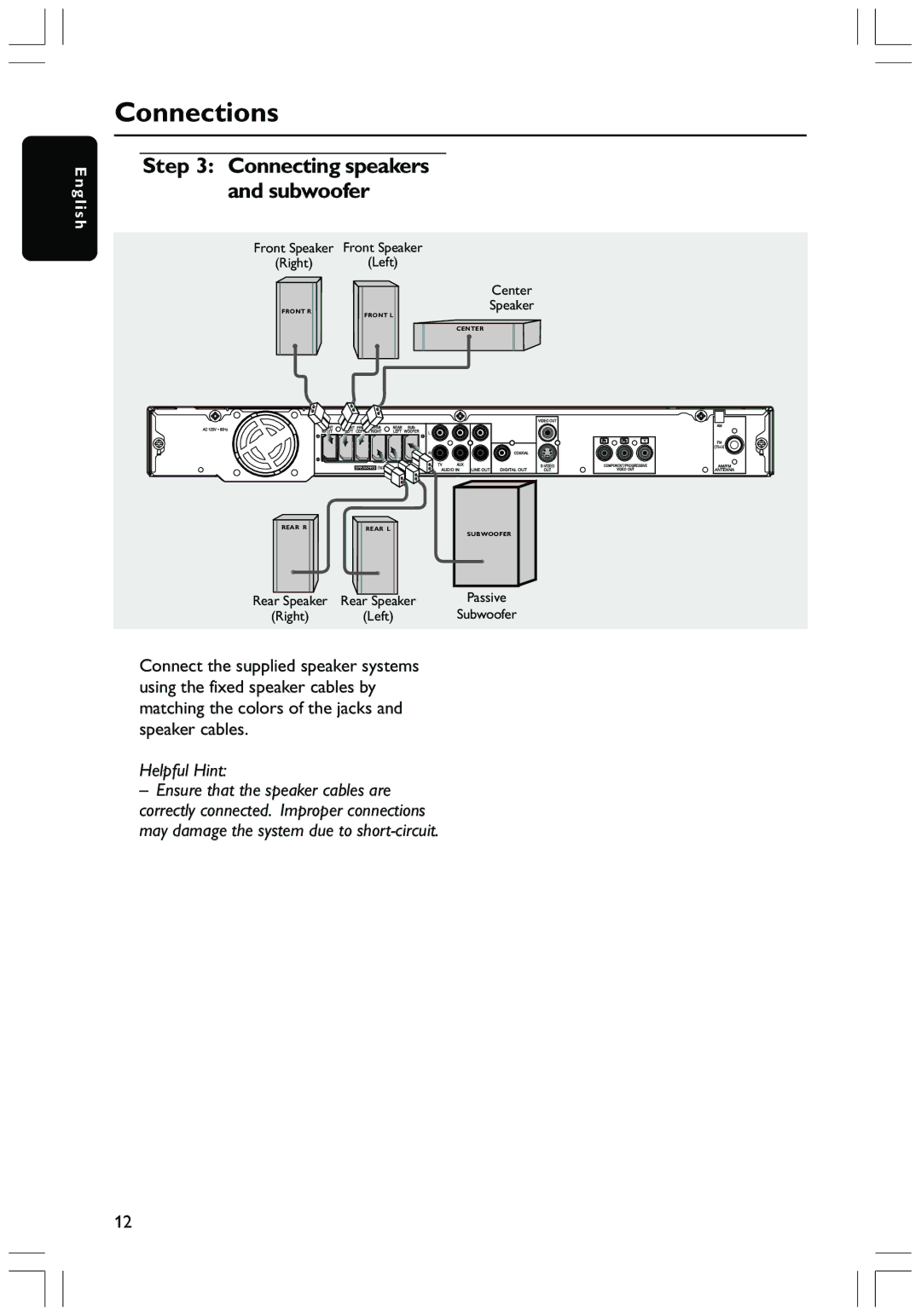 Magnavox MRD130 user manual Connecting speakers and subwoofer 