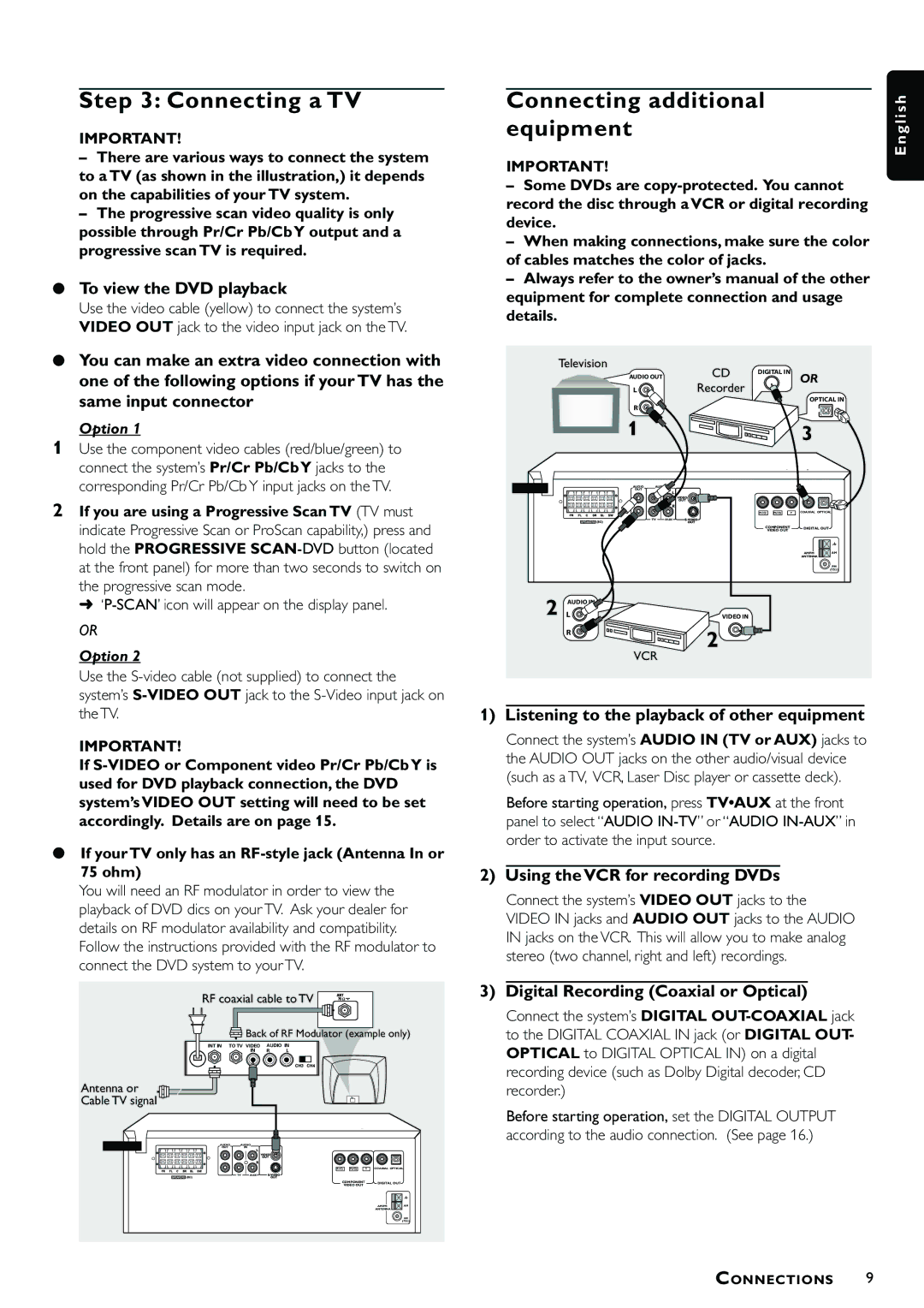 Magnavox MRD300 owner manual Connecting a TV, Connecting additional equipment 