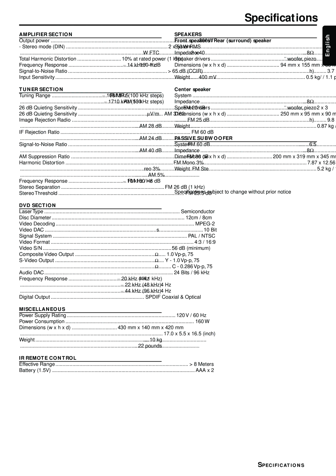 Magnavox MRD300 owner manual Specifications 