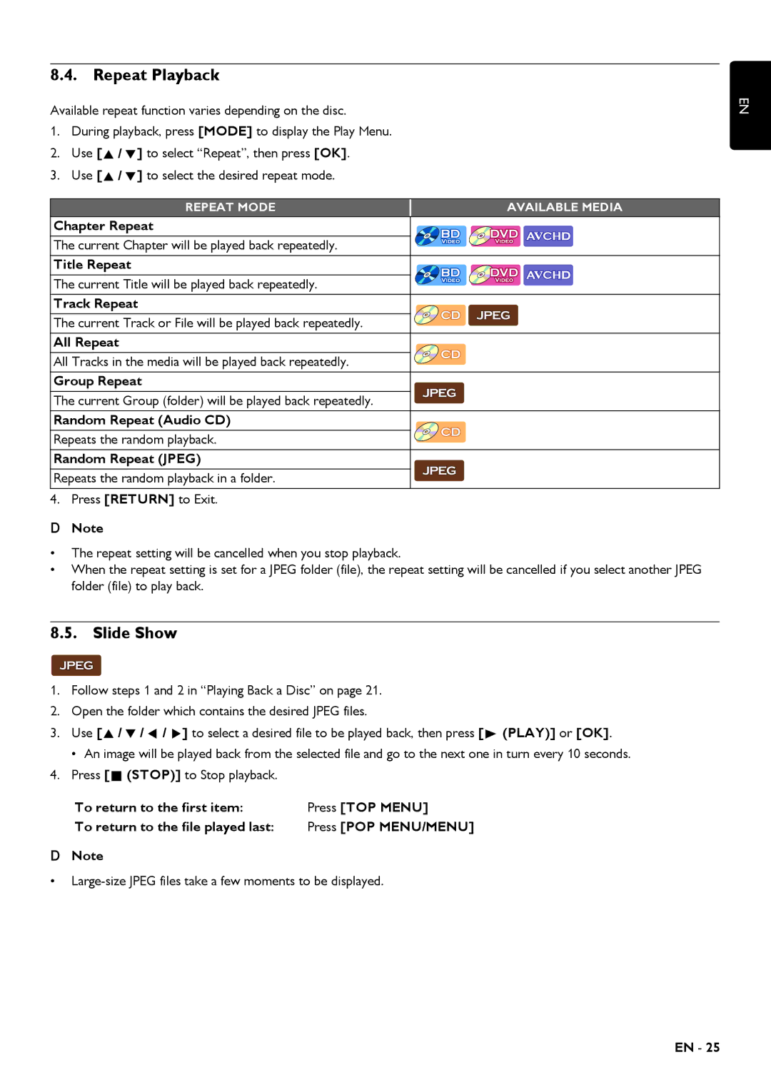 Magnavox MRD430B owner manual Repeat Playback, Slide Show 