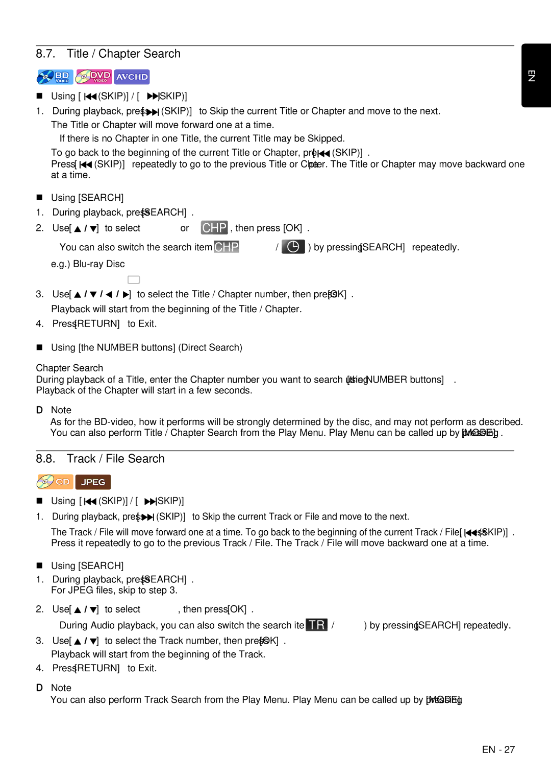 Magnavox MRD430B owner manual Title / Chapter Search, Track / File Search 