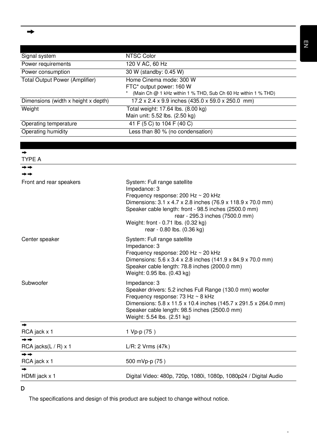 Magnavox MRD430B owner manual Specifications, Speakers 3Ω 