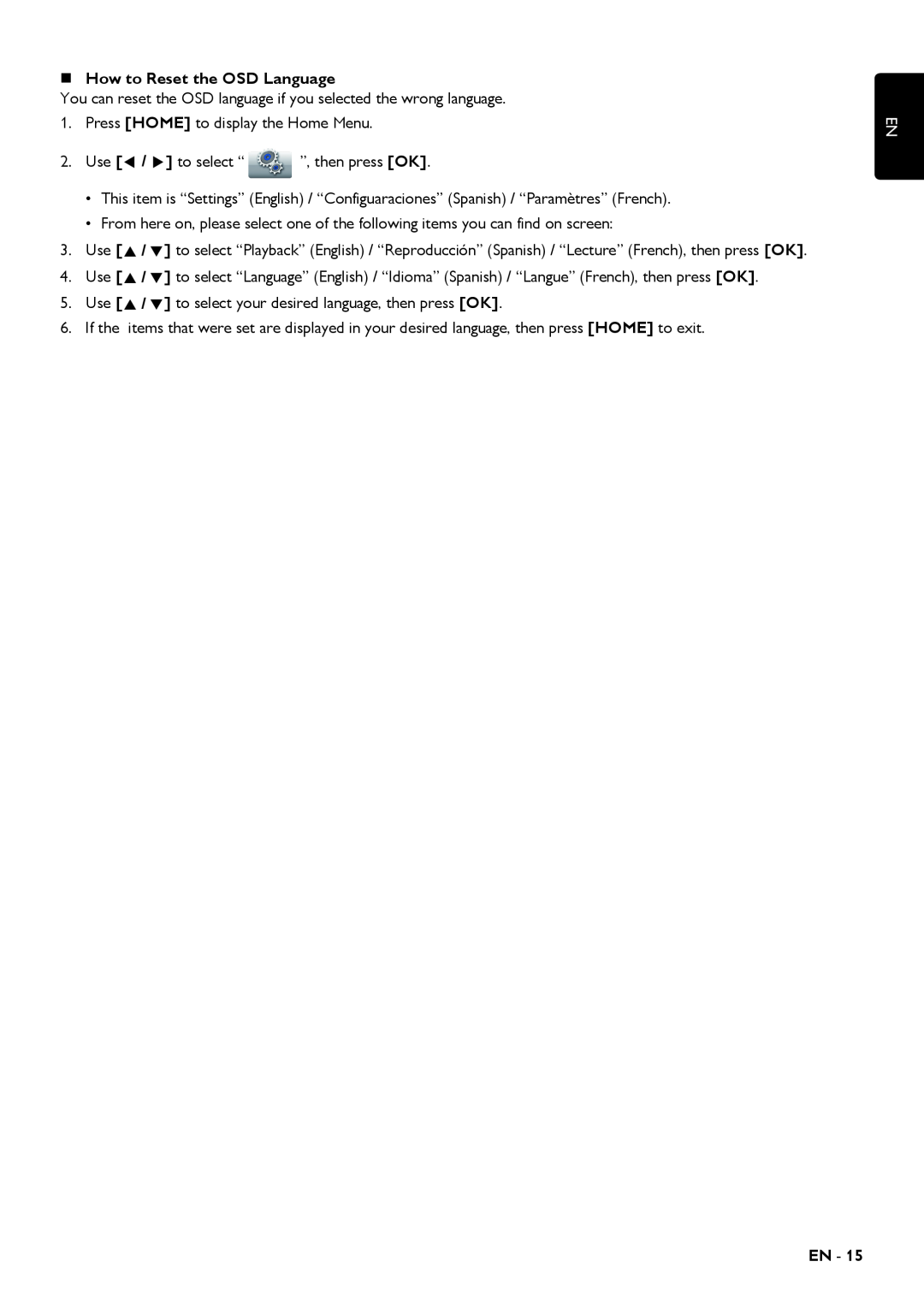 Magnavox MRD430B owner manual „How to Reset the OSD Language, En 
