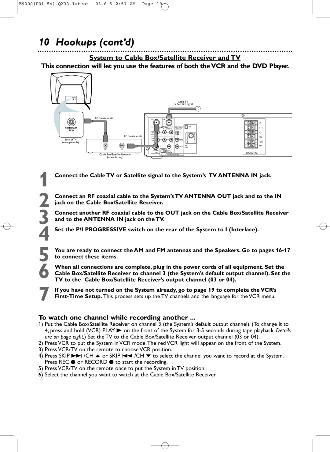 Magnavox MRD500VR owner manual To watch one channel while recording another, Example only 