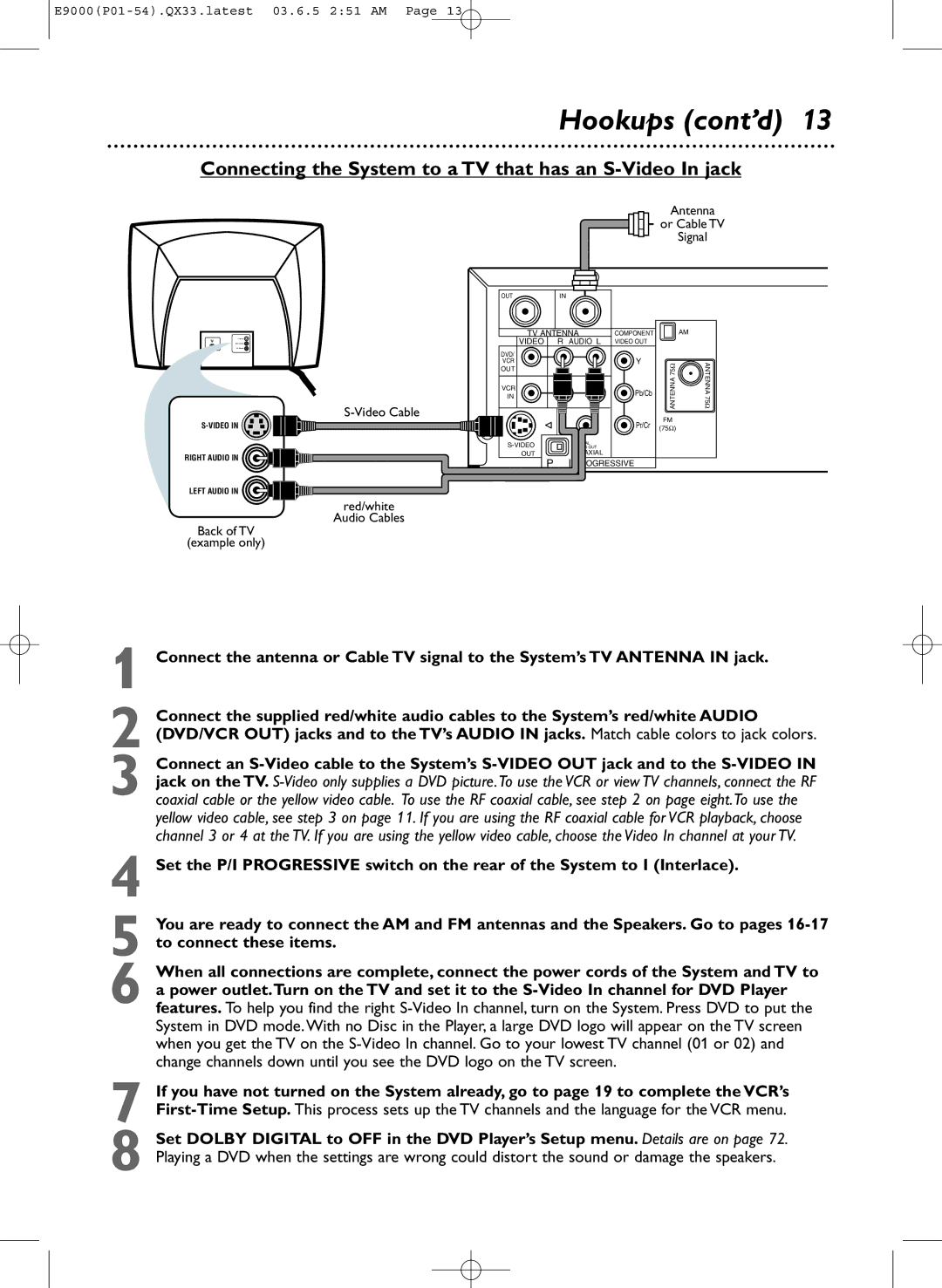 Magnavox MRD500VR owner manual Connecting the System to a TV that has an S-Video In jack, Video Cable 